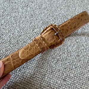 Women’s Tan: Brown Croc-Embossed Leather Belt Sz S